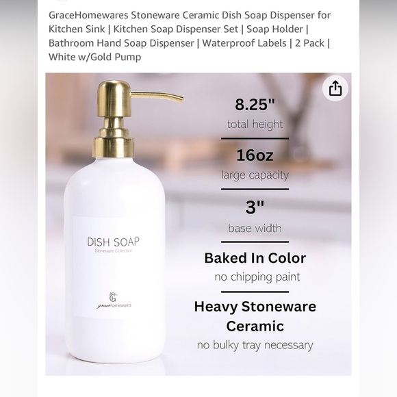 Set of 2 Ceramic Soap Dispensers NIB w/ waterproof Labels - Picture 3 of 4